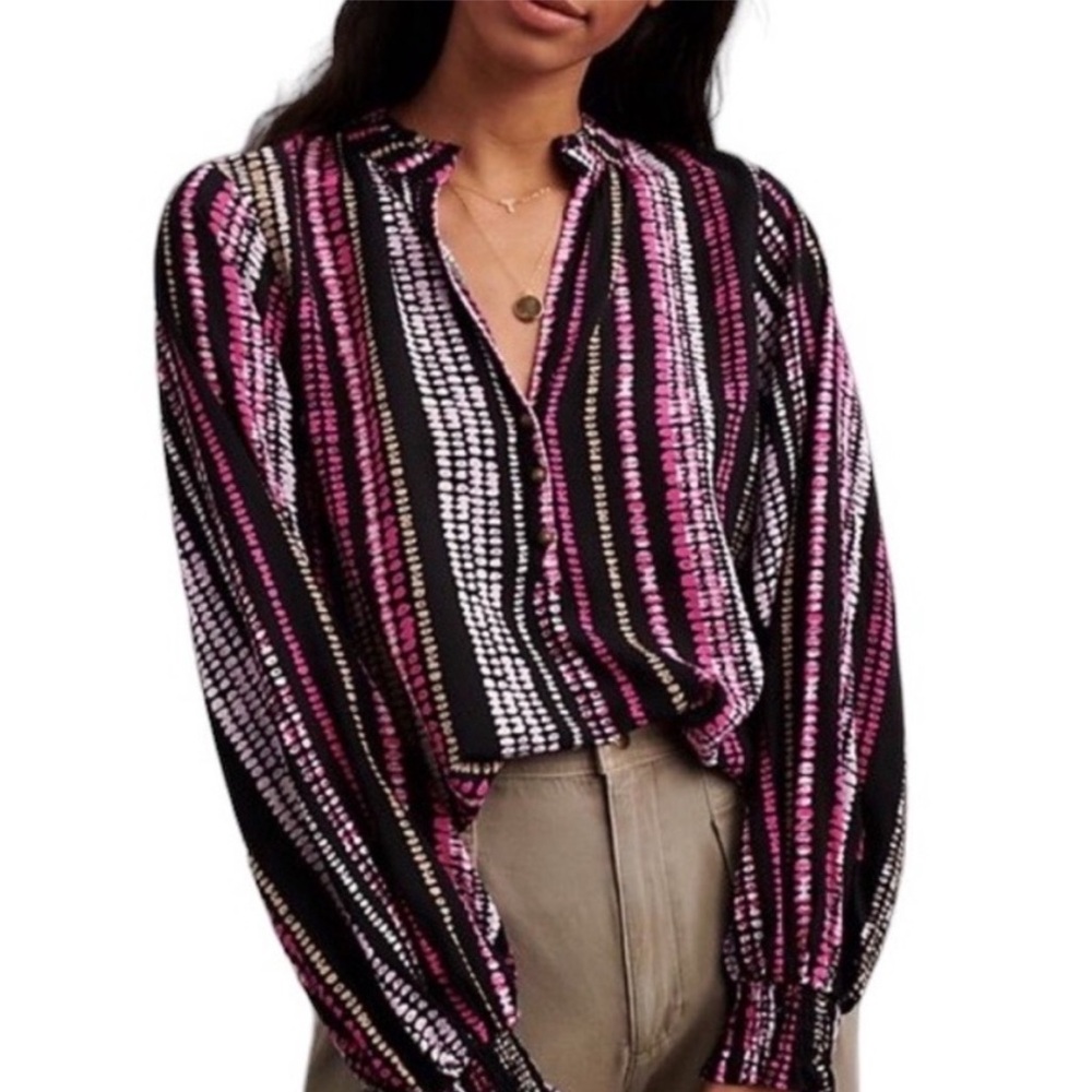 Anthropologie Black and Pink Striped Blouse